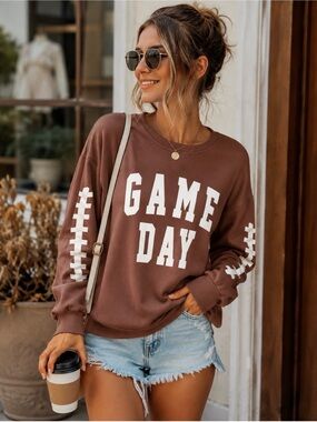 GAME DAY Football Brown Crewneck Sweatshirt. So Cute! Size XL